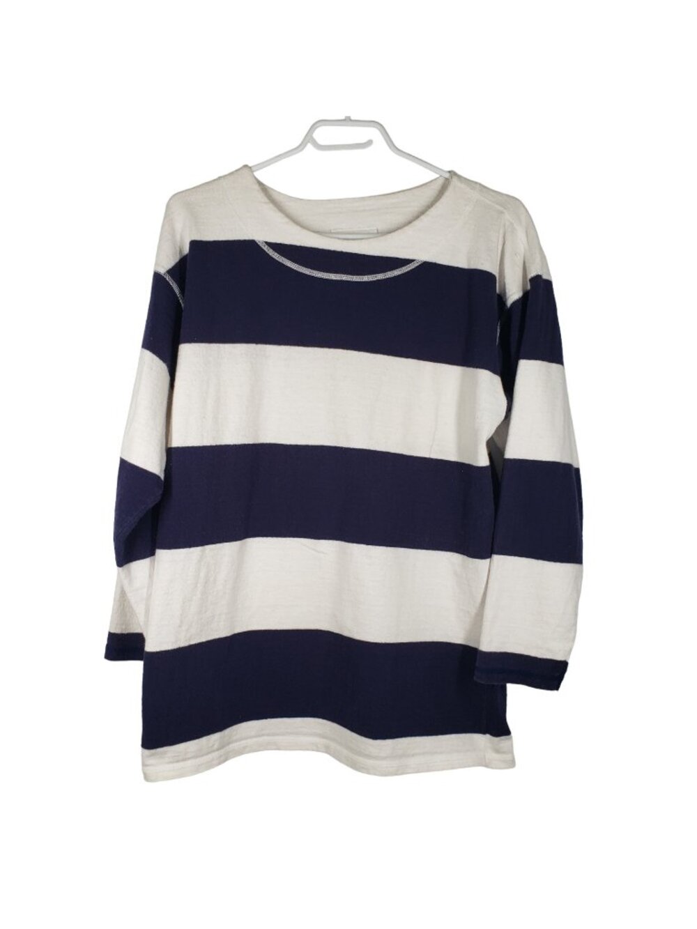 Rugby Sweater Men's Small Casual Country Blue and White Wide Stripes Crew Neck